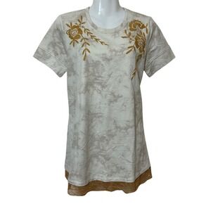 LOGO Lori Goldstein Tie-Dye French Terry Tunic Top with Embroidery XS Oversized‎